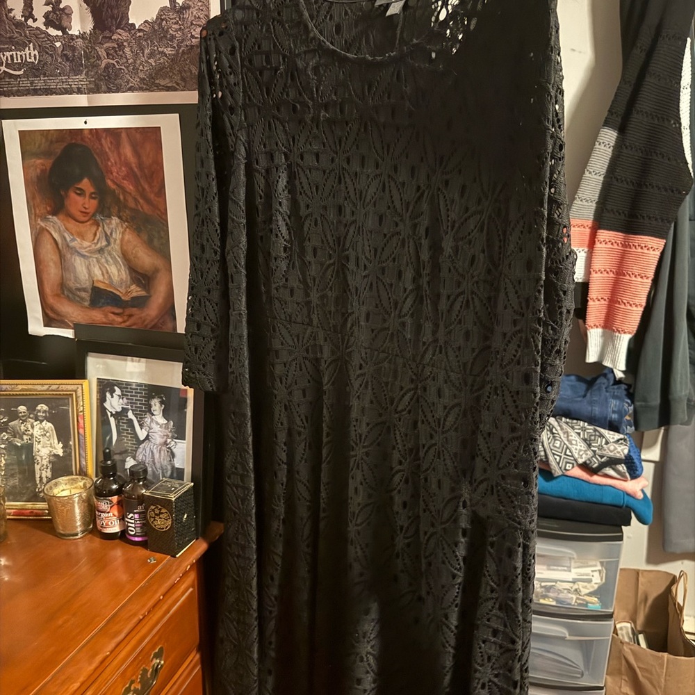 ellos Black Long Sleeve Lace Dress